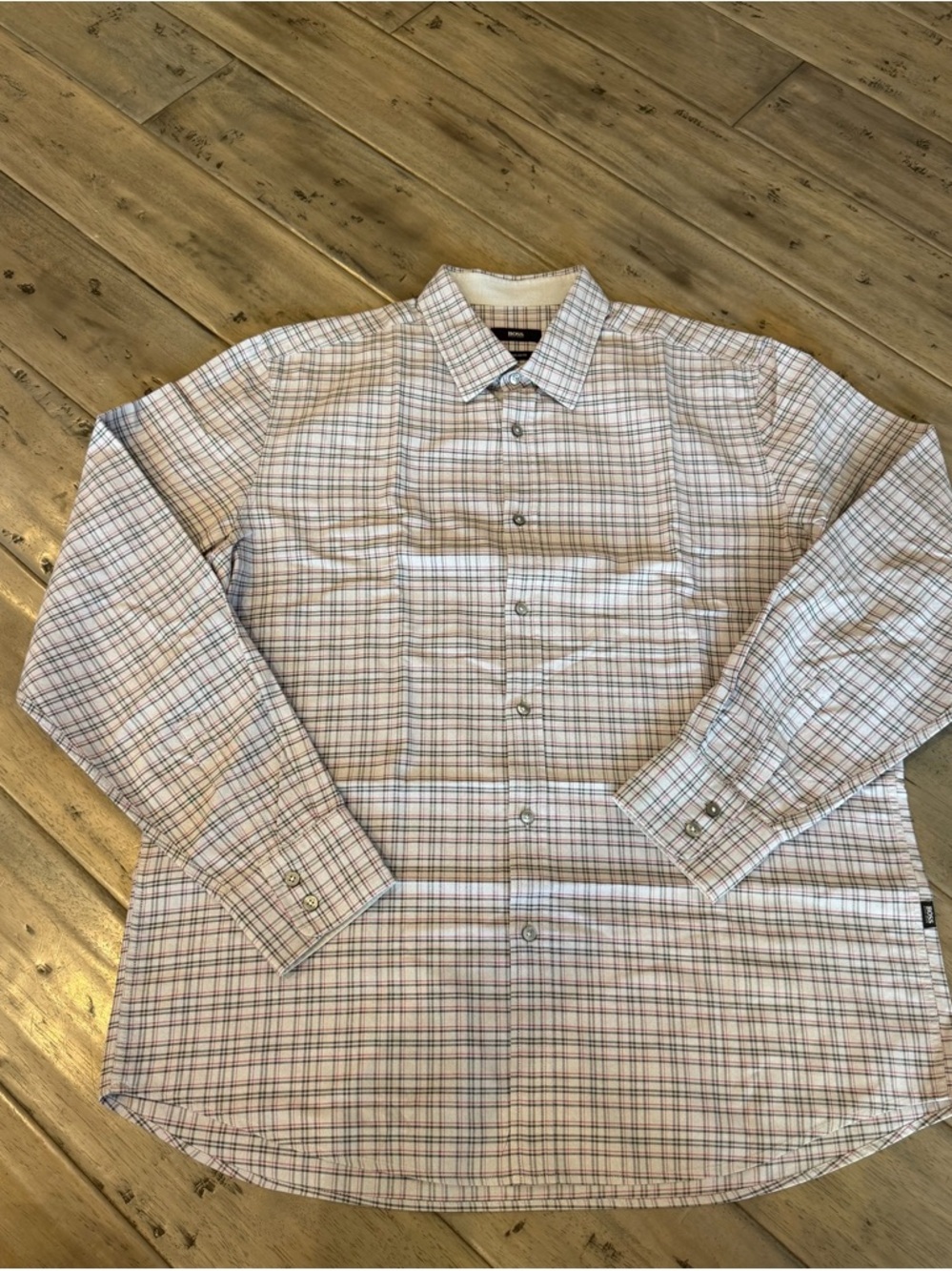 Boss Men's Plaid Button-Up Shirt in Gray and Pink - Picture 2 of 4